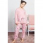 Dětské pyžamo dlouhé Kočka s čepicí růžové