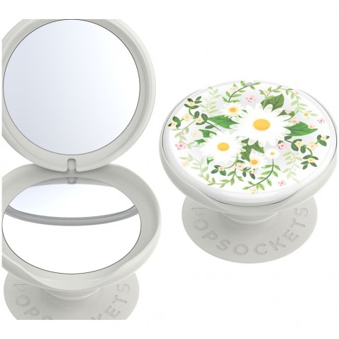 PopSockets PopGrip Gen.2, PopMirror Midsummer, so zrkadielkom, bílý s kvítky