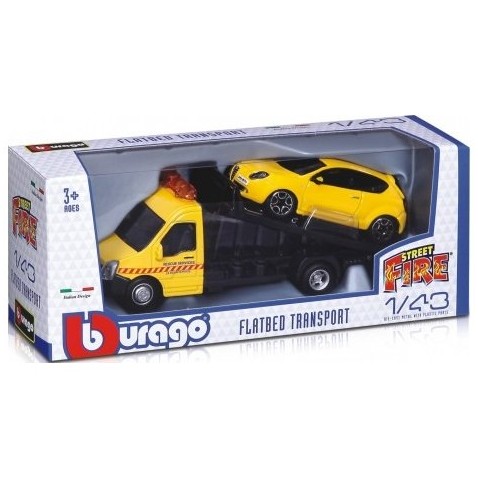 Auto/kamion Bburago odtahovka + auto 1:43 kov/plast 21cm 6 barev