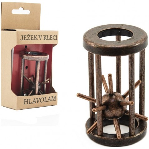 Hlavolam ježek v kleci kovový hnědý