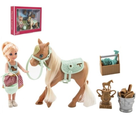 Panenka/žokejka 14cm kloubová s koněm