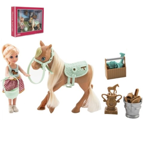 Panenka/žokejka 14cm kloubová s koněm