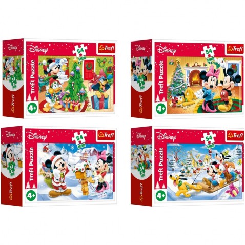 Minipuzzle Vánoce s Mickeym 54 dílků 4 druhy