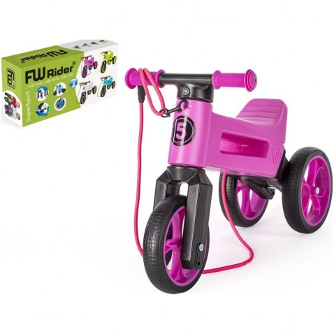 Odrážedlo FUNNY WHEELS Rider SuperSport fialové 2v1+popruh, výš. sedla 28/30 cm nosn 25 kg