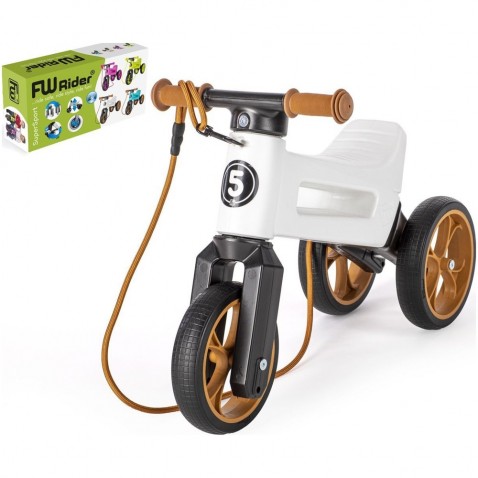 Odrážedlo FUNNY WHEELS Rider SuperSport bílé 2v1+popruh, výš. sedla 28/30 cm nosn 25 kg