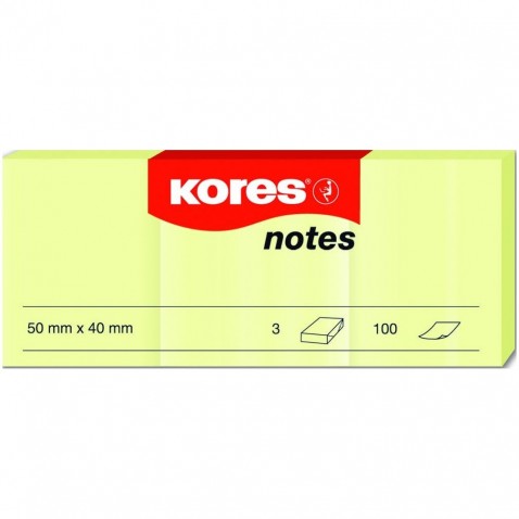 Samolepicí bloček Kores 40x50mm, 3x100 listů žlutý