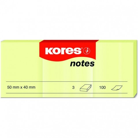Samolepicí bloček Kores 40x50mm, 3x100 listů žlutý