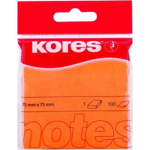 Samolepicí bloček Kores 75x75mm, 100 listů neon oranžový