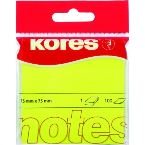 Samolepicí bloček Kores 75x75mm, 100 listů neon žlutý