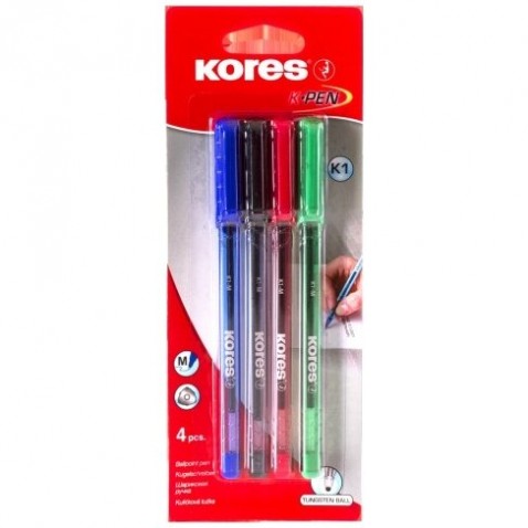 Kores kuličkové pero K1 trojhranné sada 4 barev