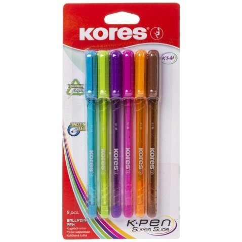 Kores kuličkové pero K1 trojhranné sada 6 barev