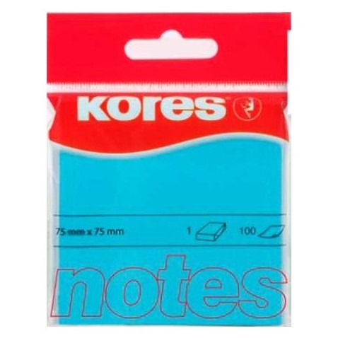 Samolepicí bloček Kores 75x75mm, 100 listů neon modrý