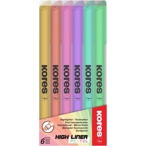 Zvýrazňovač Kores High Liner Plus pastel tenký sada 6 barev