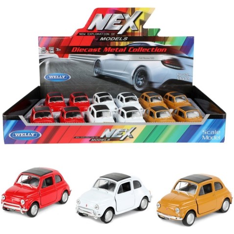 Auto Welly Fiat 500 classic kov/plast 11cm na zpětné natažení 4 barvy