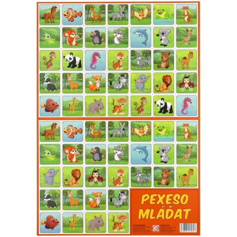 Pexeso Mláďata kreslená papírové 32 obrázkových dvojic