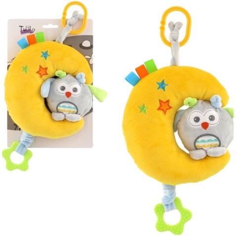 Měsíc se sovou plyš závěs na postýlku/kočárek natahovací hrací strojek 24cm 0+