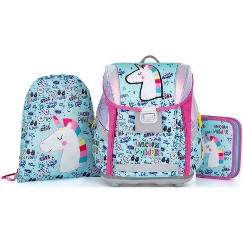 Školní aktovka Oxybag PREMIUM Light Unicorn iconic 23 3dílný set