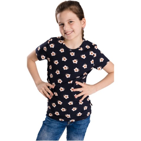 Tričko pro holky Bettymode VINTAGE KVĚTY MODRÁ krátký rukáv