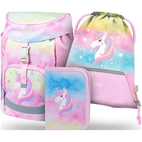Školní batoh pro prvňáčky Baagl Airy Rainbow Unicorn 3 dílný  SET