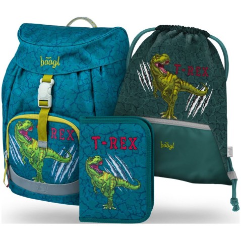 Školní batoh pro kluky Baagl Airy T-REX 3dílný SET