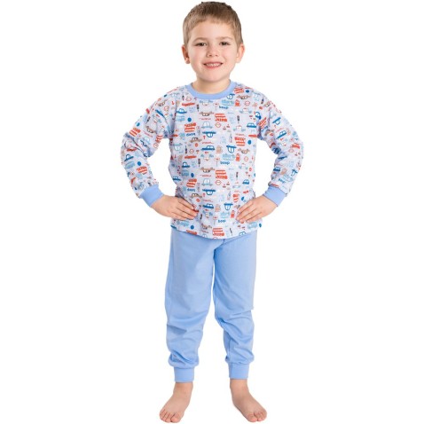 Dětské pyžamo Bettymode AUTA VE MĚSTĚ dlouhý rukáv