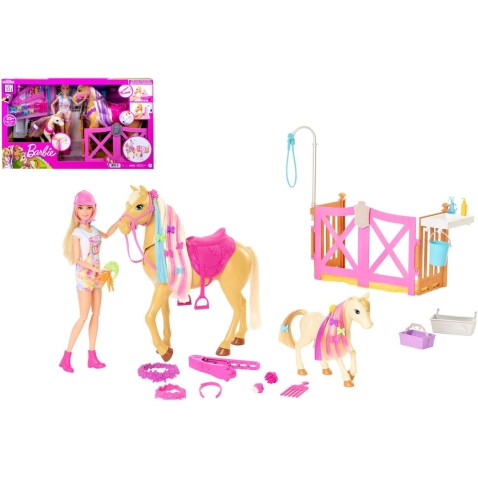 Barbie + kůň česací 2 ks s doplňky