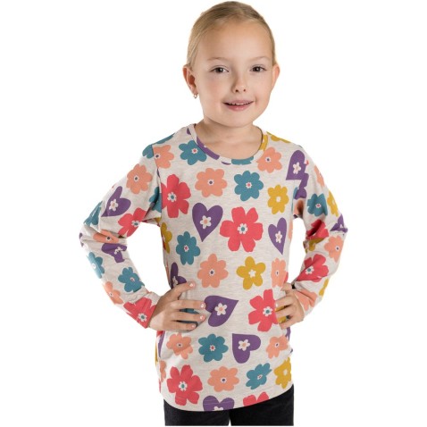 Dívčí tričko Bettymode KVĚTINY A SRDÍČKA dlouhý rukáv