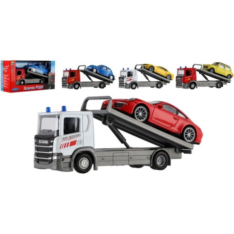 Auto odtahovka Welly Scania P320 + auto kov/plast 15cm 4 barvy