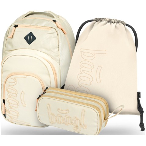 Školní taška Baagl Coolmate Beige, 3 dílný set
