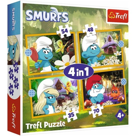 Puzzle 4v1 Život ve Šmoulí vesnici