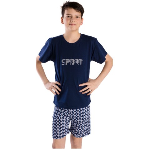 Chlapecké pyžamo Bettymode SPORT DARK BLUE krátký rukáv