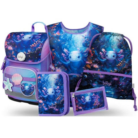 Aktovka do školy Baagl Ergo Axolotl 5dílný set