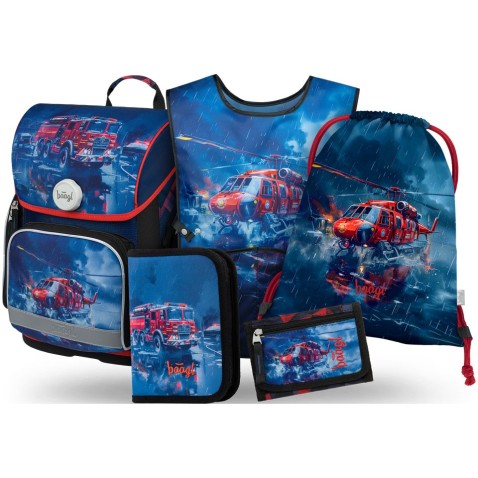 Aktovka pro prvňáčky Baagl Ergo Záchranáři 5dílný set