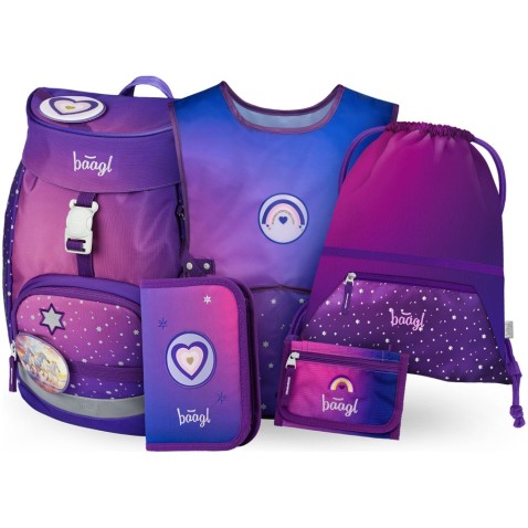 Školní set pro prvňáčky Baagl AIRY Koně srdce: batoh, penál, sáček, zástěra, peněženka