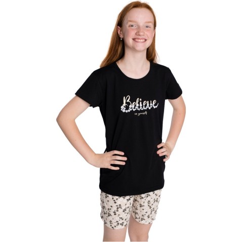 Dívčí pyžamo Bettymode BELIEVE BLACK  krátký rukáv