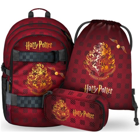 SET školní batoh Baagl Skate Harry Potter Bradavice vínový: batoh, penál, vak