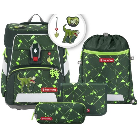 Aktovka pro prvňáky Step by Step SPACE SHINE Dino Night Tyro - 5 dílný set