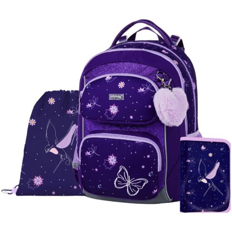 Školní taška pro prvňáčka OXY JUMPER Flowers, 3dílný set