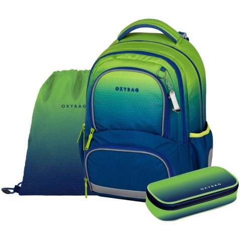 Školní batoh OXY NEXT Ombre Green, 3dílný set