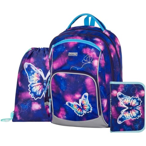 Školní taška pro prvňáčky OXY GO Motýl, 3dílný set