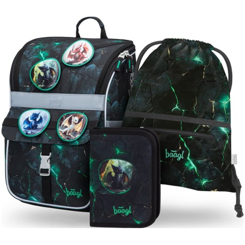 Aktovka pro prvňáčky Baagl Zippy Draci set