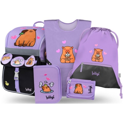 Aktovka pro prvňáky Baagl Zippy Kapybara 5 dílný set