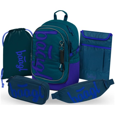 Školní batoh pro 2.stupeň Baagl Core Logo modrý 5dílný set
