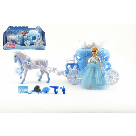 Kůň česací s kočárem + panenka s doplňky 40cm