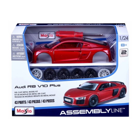 Maisto - Audi R8 V10 Plus, metal červená, assembly line, 1:24