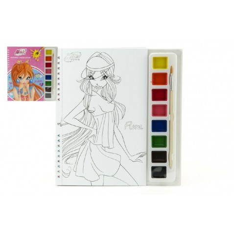 Omalovánky Winx Club s vodovými barvami a štětcem
