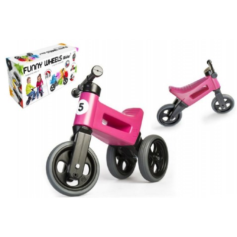 Odrážedlo růžové FUNNY WHEELS 2v1 výška sedadla nastavitelná 28/31cm