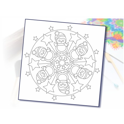 Malování pískem šablona Vánoční mandala tučňáci  420 x 420 mm