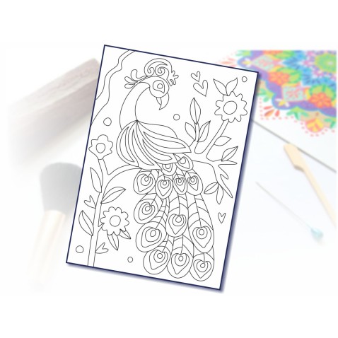 Malování pískem šablona A4 páv na stromě