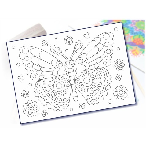 Malování pískem šablona A4 květinový motýl